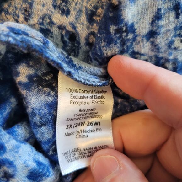 Terra & Sky 100% Cotton Blue SS Smocked Casual Dress Women's Plus 3X Pockets - Picture 12 of 12